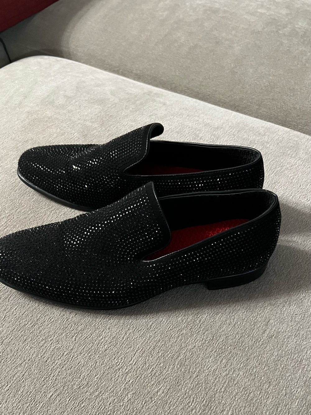 Black Crystal-Studded Men's Slip-On Loafers